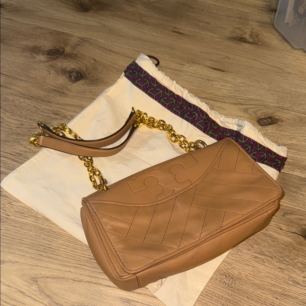 Tory Burch Alexa chain purse- taupe/tan